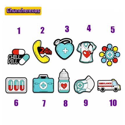 Pines decorativos para Crocs / calzado tipo Crocs – temática médica en Costa Rica, Chuncherecos 